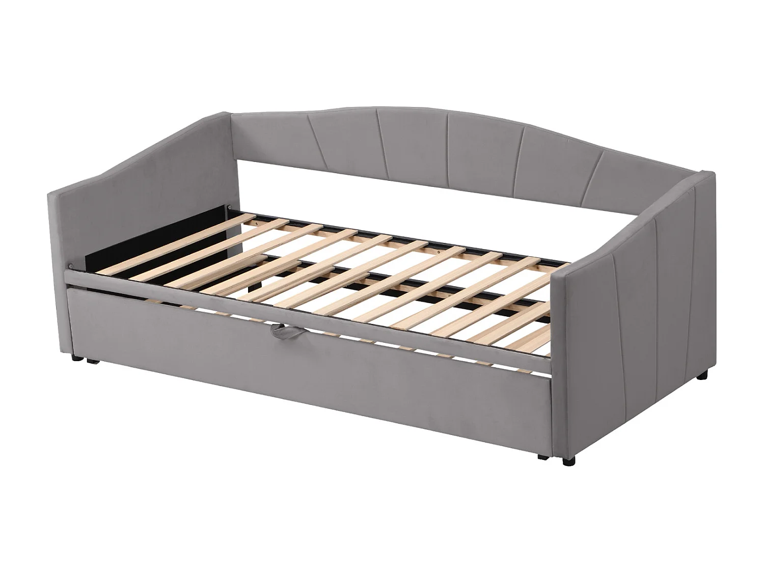 Cama nido 90/180x200cm, sofá cama tapizado extensible con somieres, cama multifuncional en tejido terciopelo estilo moderno - gris