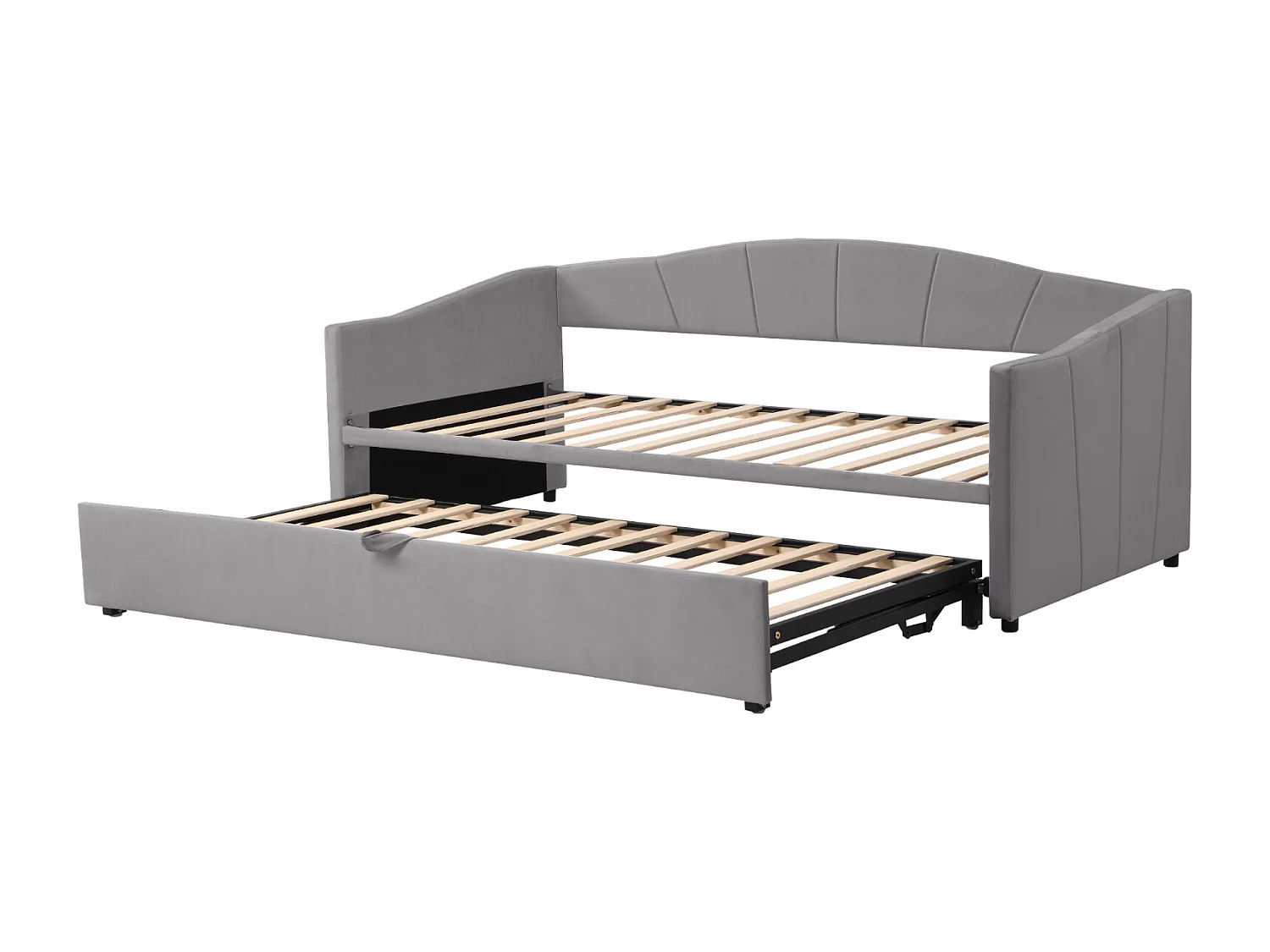 Uitschuifbed 90/180x200cm, gestoffeerde slaapbank uitschuifbaar met lattenbodems, multifunctioneel bed in fluwelen stof moderne stijl - grijs