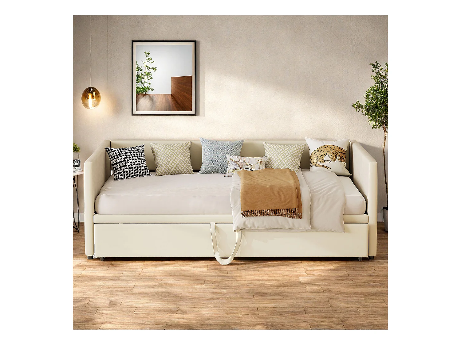 Canapé-lit extensible 90x200 cm en velours beige, convertible en lit double 180x200 cm, design moderne et pratique