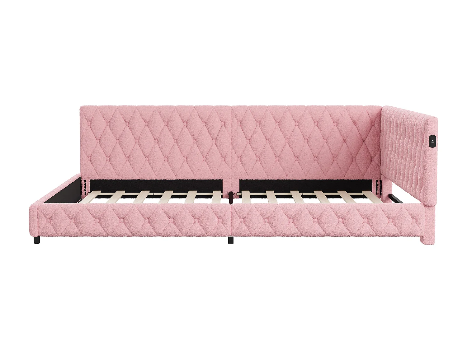 Lit gigogne 140x200 cm - Teddy velours, Canapé lit convertible avec éclairage LED et recharge USB,  - ROSE