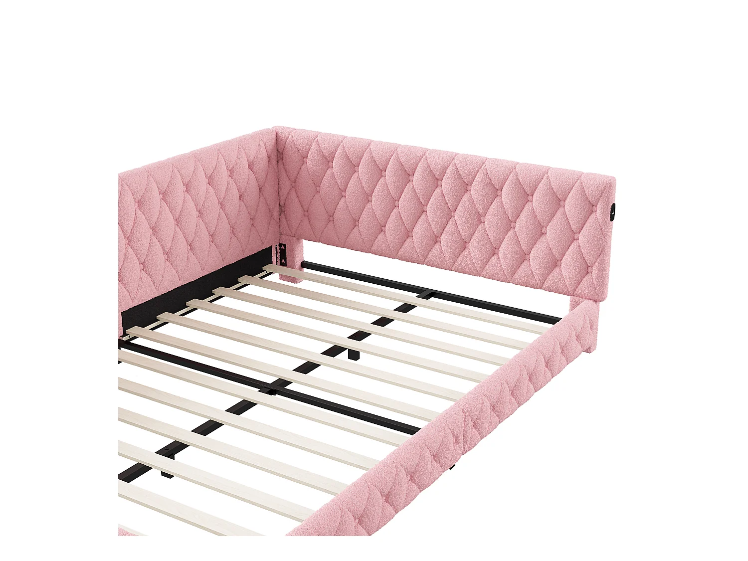 Ausziehbett 140x200 cm - Teddysamt, Schlafsofa mit LED-Beleuchtung und USB-Aufladung, - ROSA