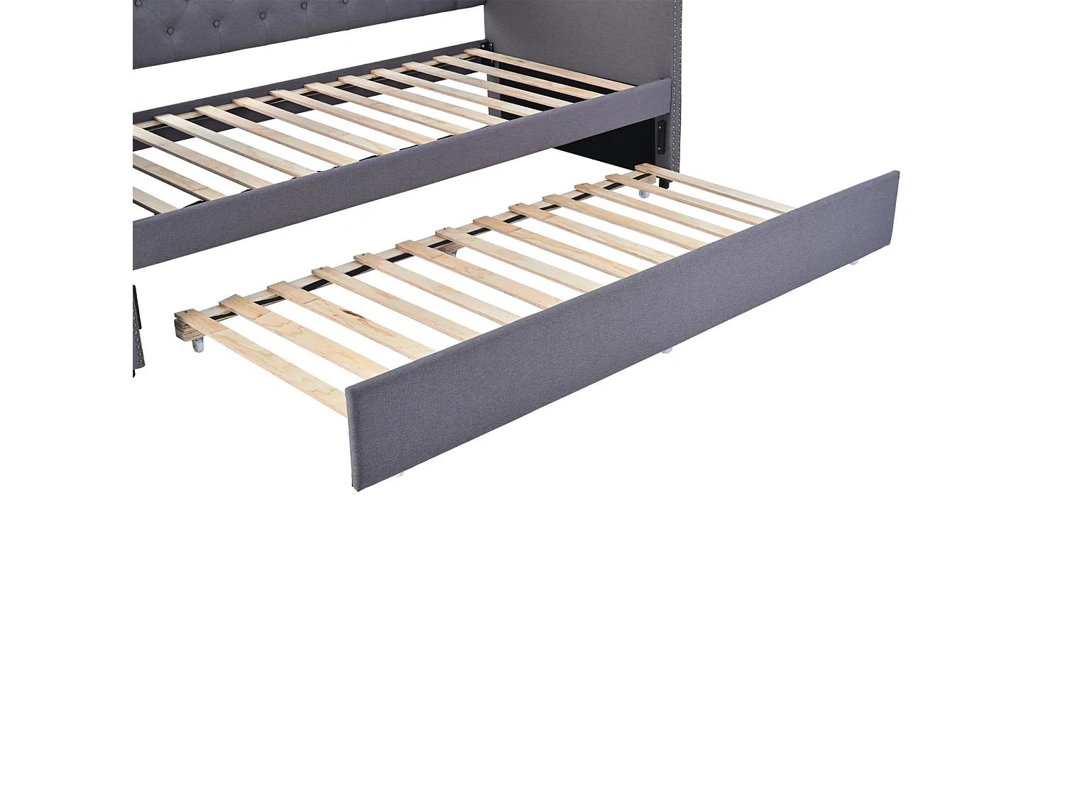 lit gigogne 90x200cm, canapé-lit, lit banquette 2 places, sommiers à lattes, canapé lit convertible style moderne - Gris