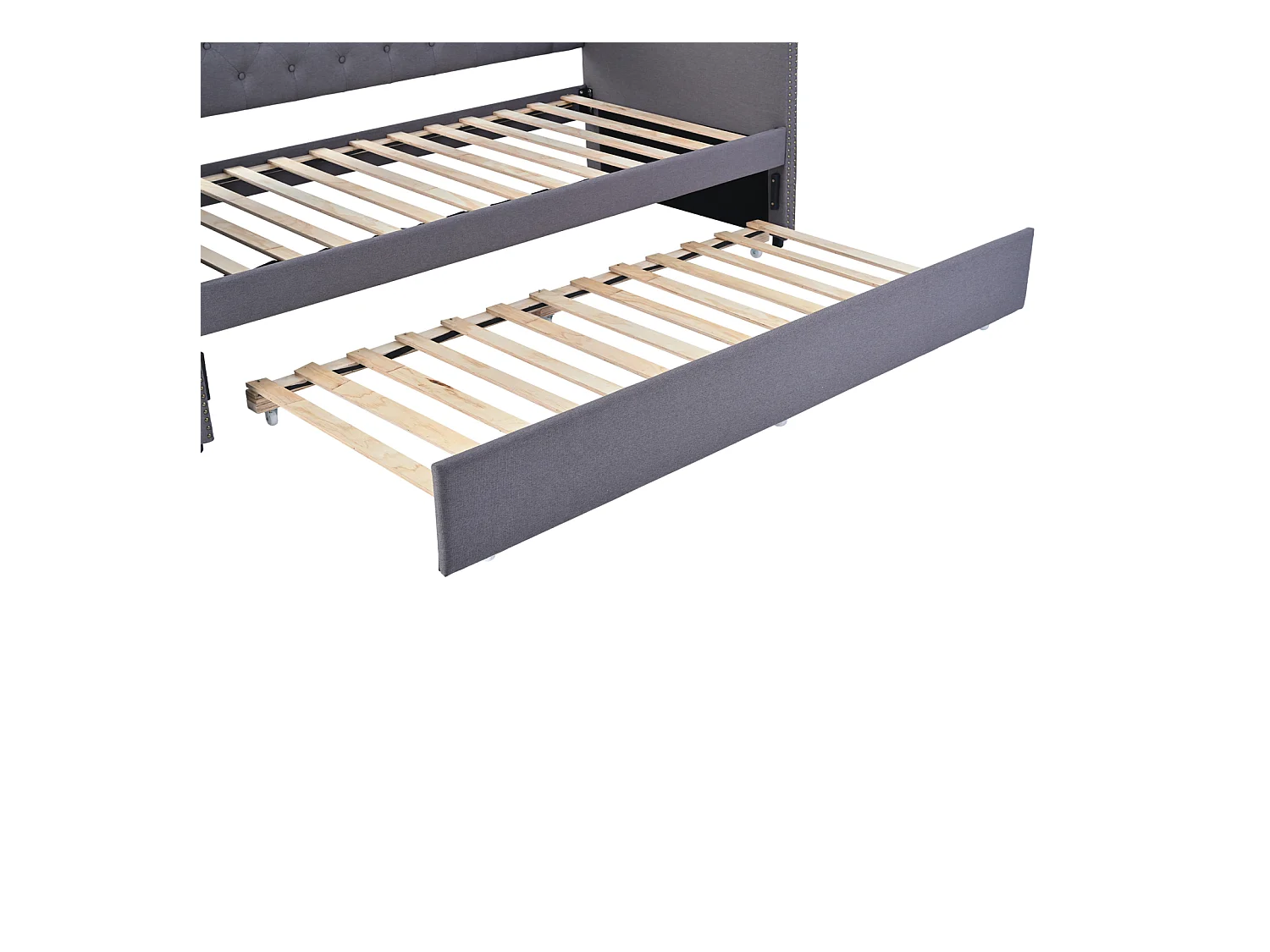 lit gigogne 90x200cm, canapé-lit, lit banquette 2 places, sommiers à lattes, canapé lit convertible style moderne - Gris