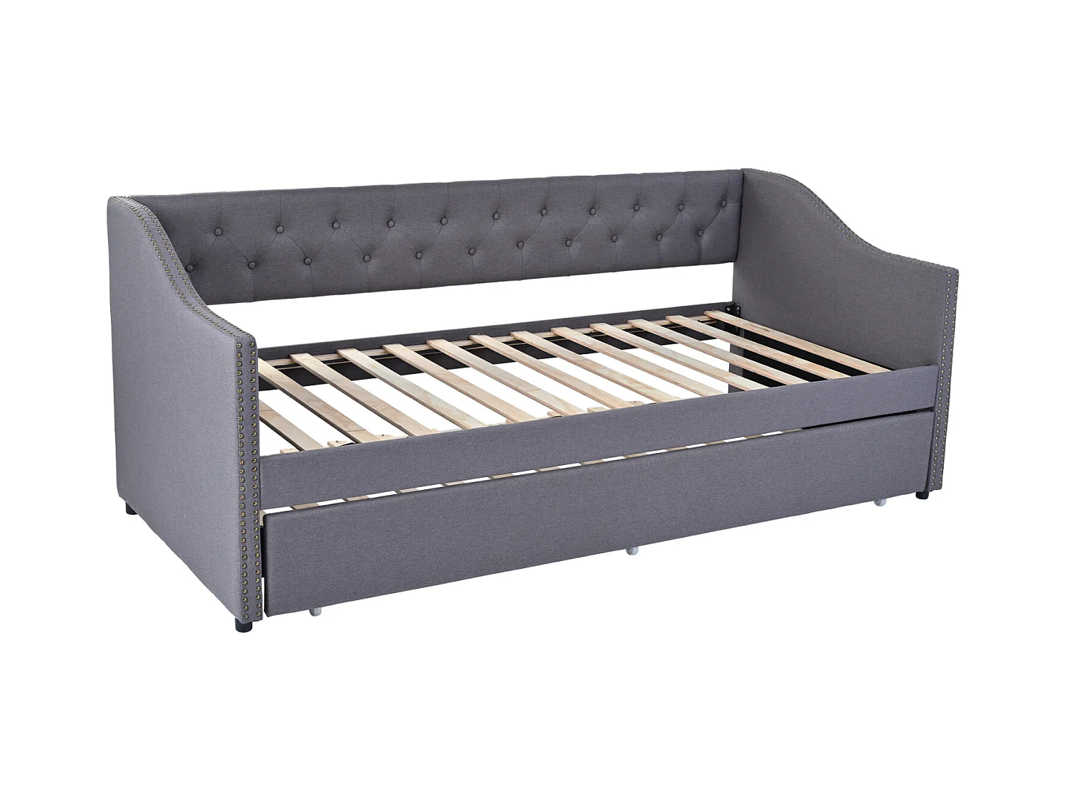 lit gigogne 90x200cm, canapé-lit, lit banquette 2 places, sommiers à lattes, canapé lit convertible style moderne - Gris