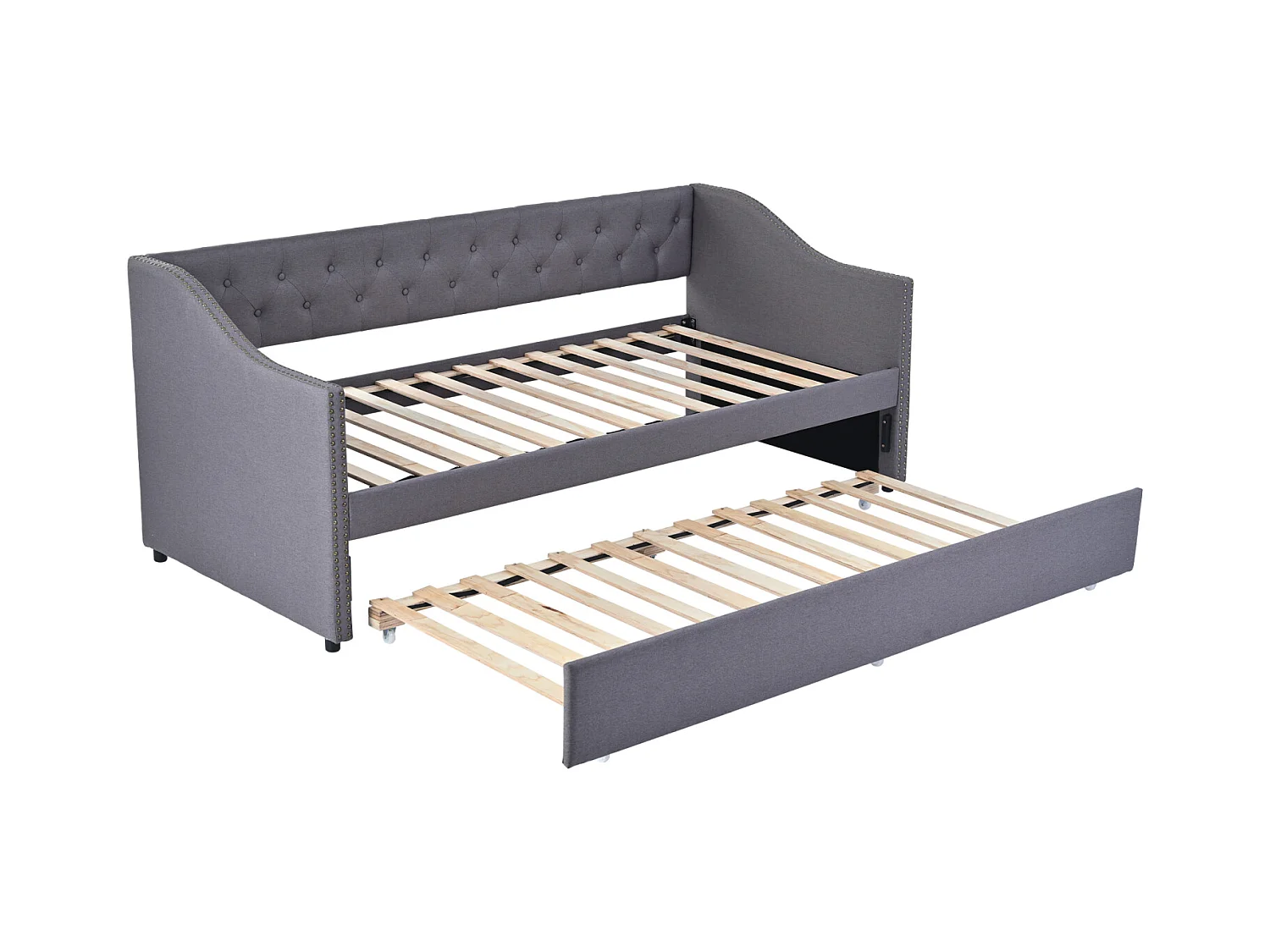 lit gigogne 90x200cm, canapé-lit, lit banquette 2 places, sommiers à lattes, canapé lit convertible style moderne - Gris