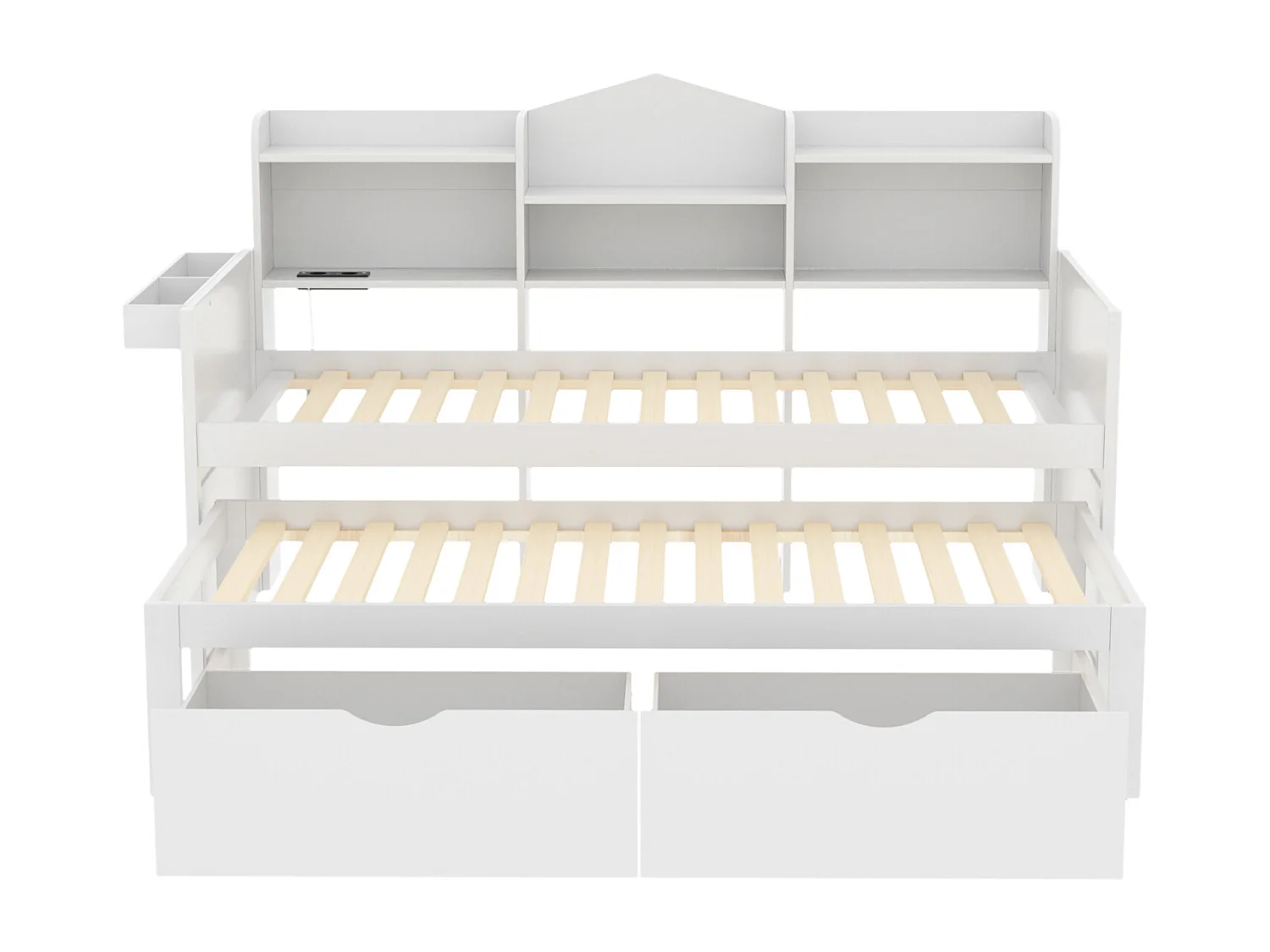 Cama nido 90x200cm + 90x190cm - estructura de madera maciza con somier, puerto USB, color blanco