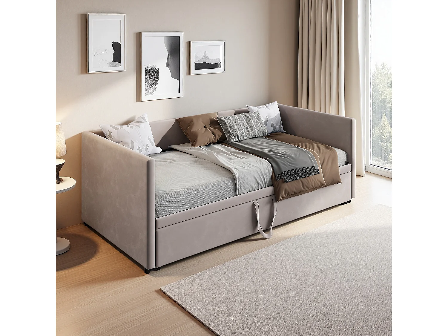 Canapé-lit extensible 90x200 cm en velours gris, convertible en lit double 180x200 cm, design moderne et pratique