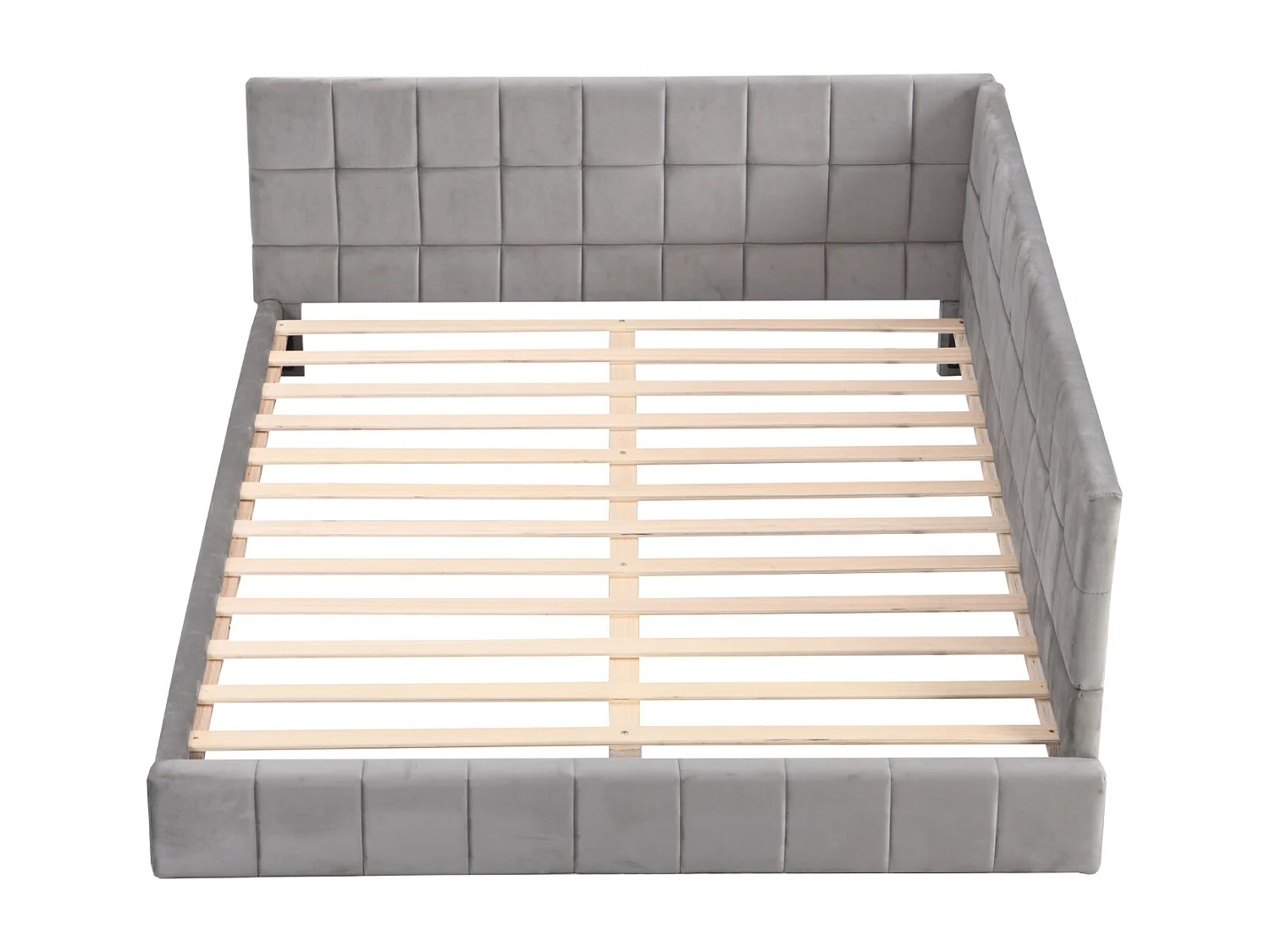 Cama nido tapizada 140x200cm, sofá cama, somier de láminas, cama adulto, terciopelo, Gris