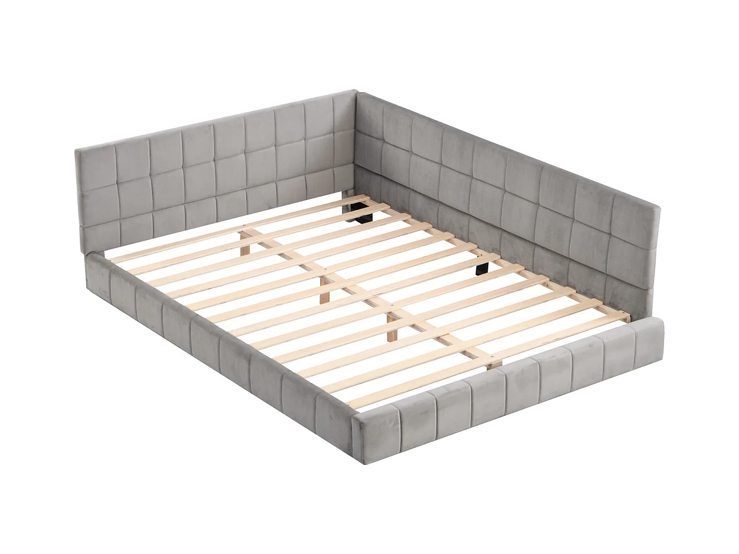 Cama nido tapizada 140x200cm, sofá cama, somier de láminas, cama adulto, terciopelo, Gris