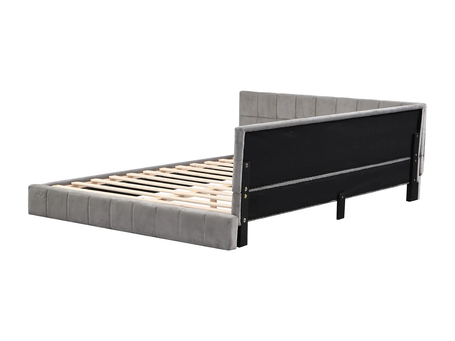 Gestoffeerd uitschuifbed 140x200cm, slaapbank, lattenbodem, volwassen bed, fluweel, grijs