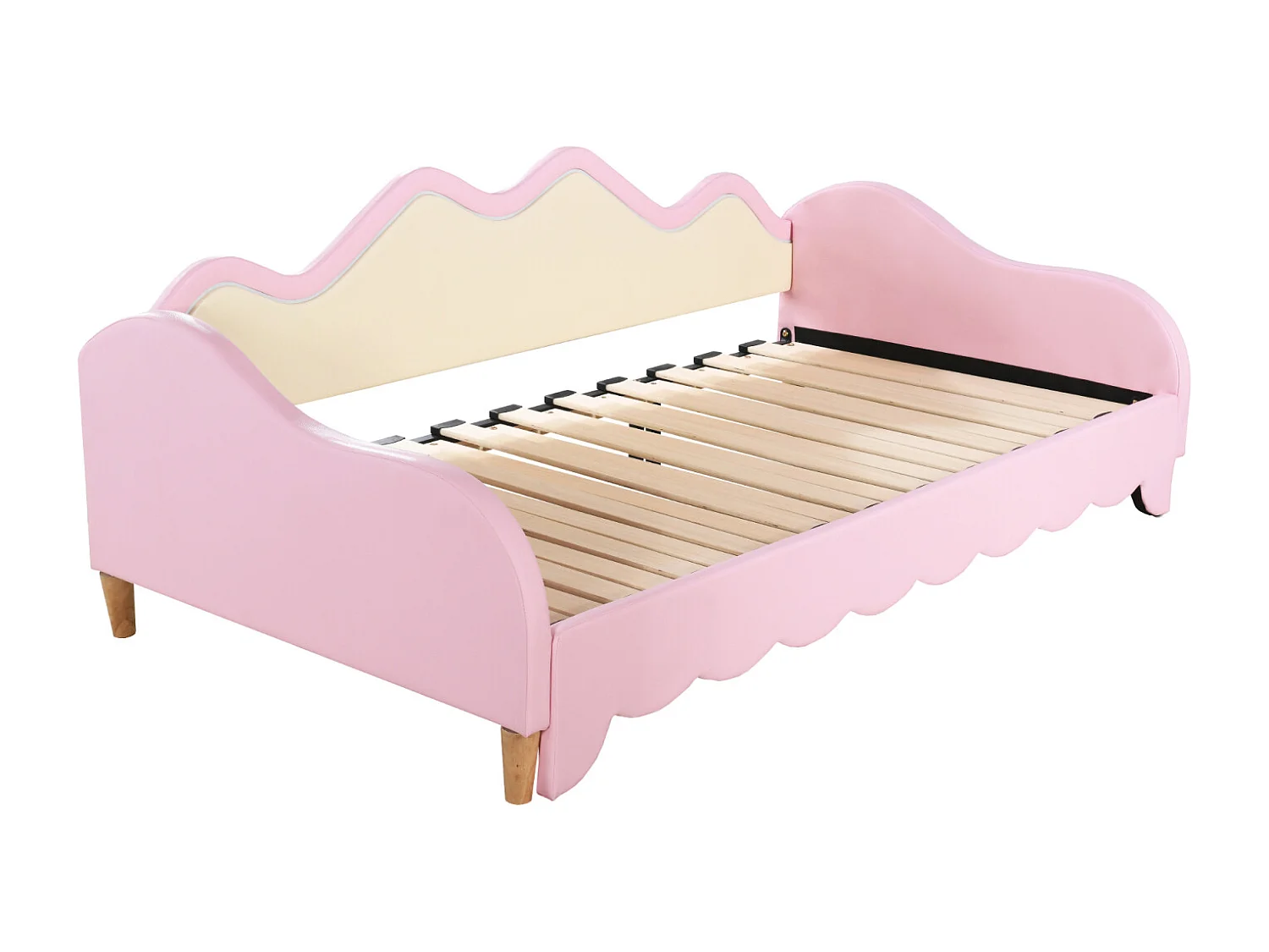 Uitschuifbed 90/180x190cm, kinderbed in imitatieleer met ledverlichting, met lattenbodem, zonder matras, roze