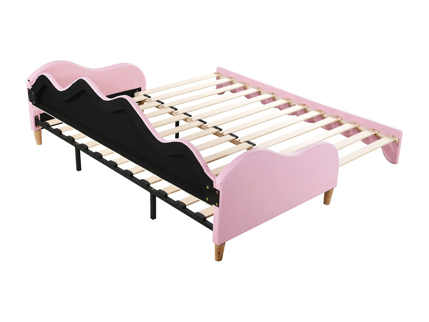Uitschuifbed 90/180x190cm, kinderbed in imitatieleer met ledverlichting, met lattenbodem, zonder matras, roze