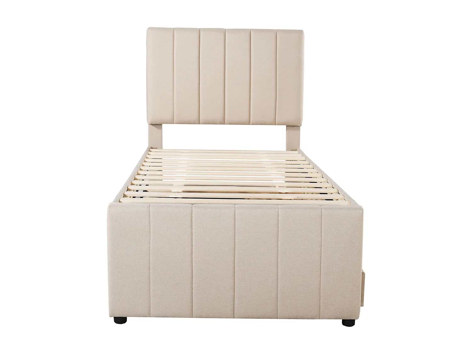 Uitschuifbed 90x200cm+90x190cm, bed op wielen met 3 lades, gestoffeerd linnen bed, voor kinderen en jongeren, beige