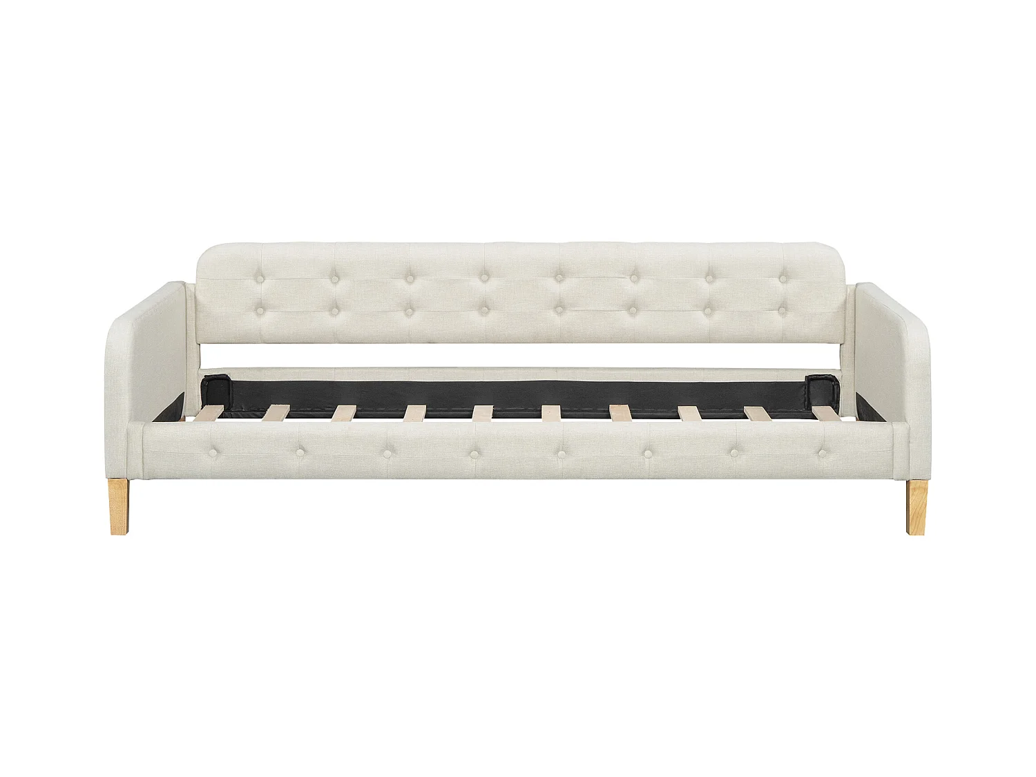 Cama individual 90x200cm, sofá cama, decoración de botones, sencillo y elegante, con somier de láminas, color beige.