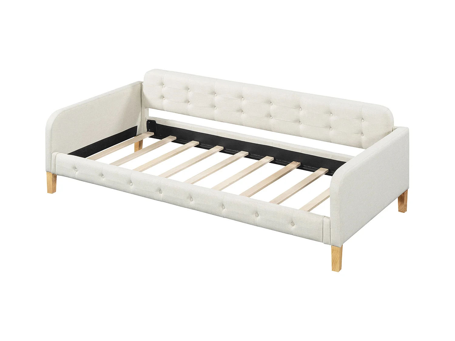 Cama individual 90x200cm, sofá cama, decoración de botones, sencillo y elegante, con somier de láminas, color beige.