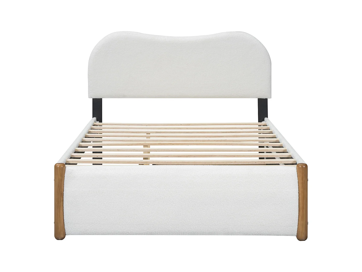 Cama nido 140x200cm+90x190cm, cama plana tapizada con somier de láminas y cabecero, tejido felpa, color blanco