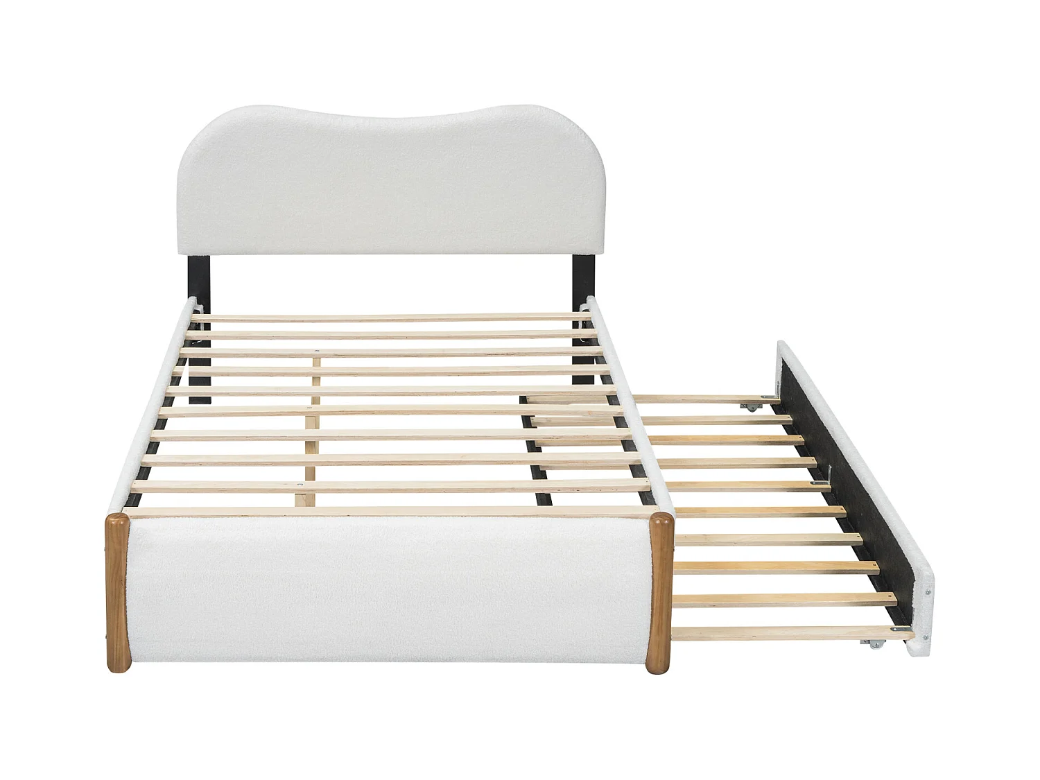 Cama nido 140x200cm+90x190cm, cama plana tapizada con somier de láminas y cabecero, tejido felpa, color blanco