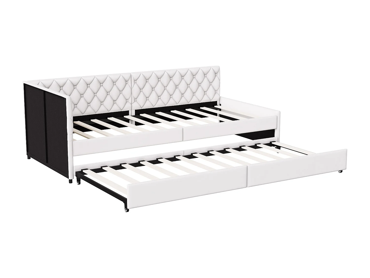 Uitschuifbed 90x200cm - Gestoffeerde slaapbank, linnen stof, met lattenbodem, zonder matras - Beige