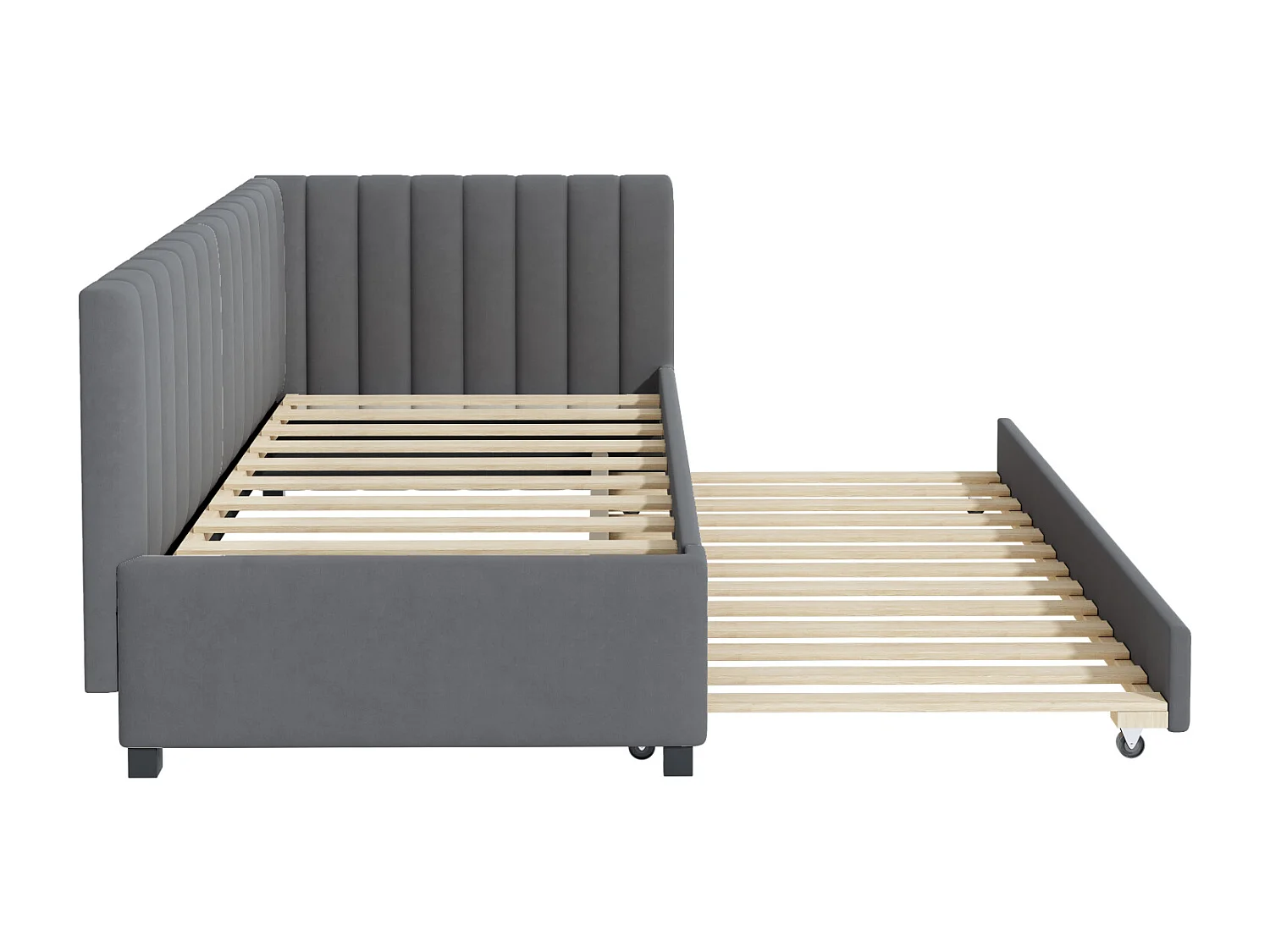Letto estraibile imbottito 90x200cm - divano letto, rete a doghe, letti per ragazzi, letti per bambini, letti supplementari, velluto - Grigio