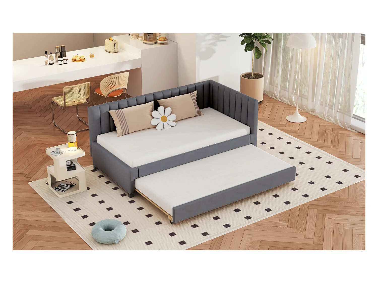 Cama nido tapizada 90x200cm - sofá cama, somier, camas juveniles, camas infantiles, camas supletorias, terciopelo - Gris