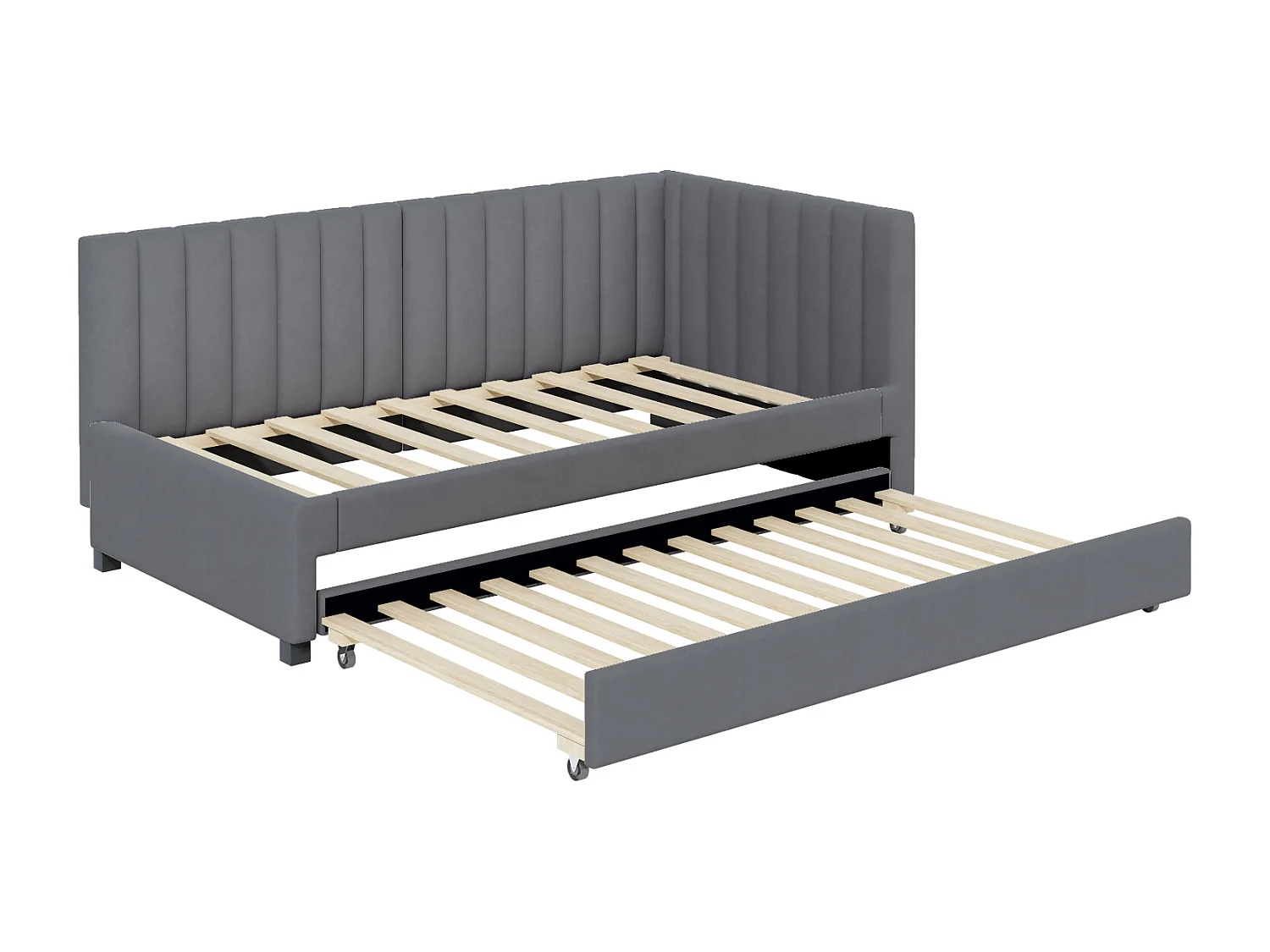 Gestoffeerd uitschuifbed 90x200cm - slaapbank, lattenbodem, jeugdbedden, kinderbedden, extra bedden, fluweel - Grijs