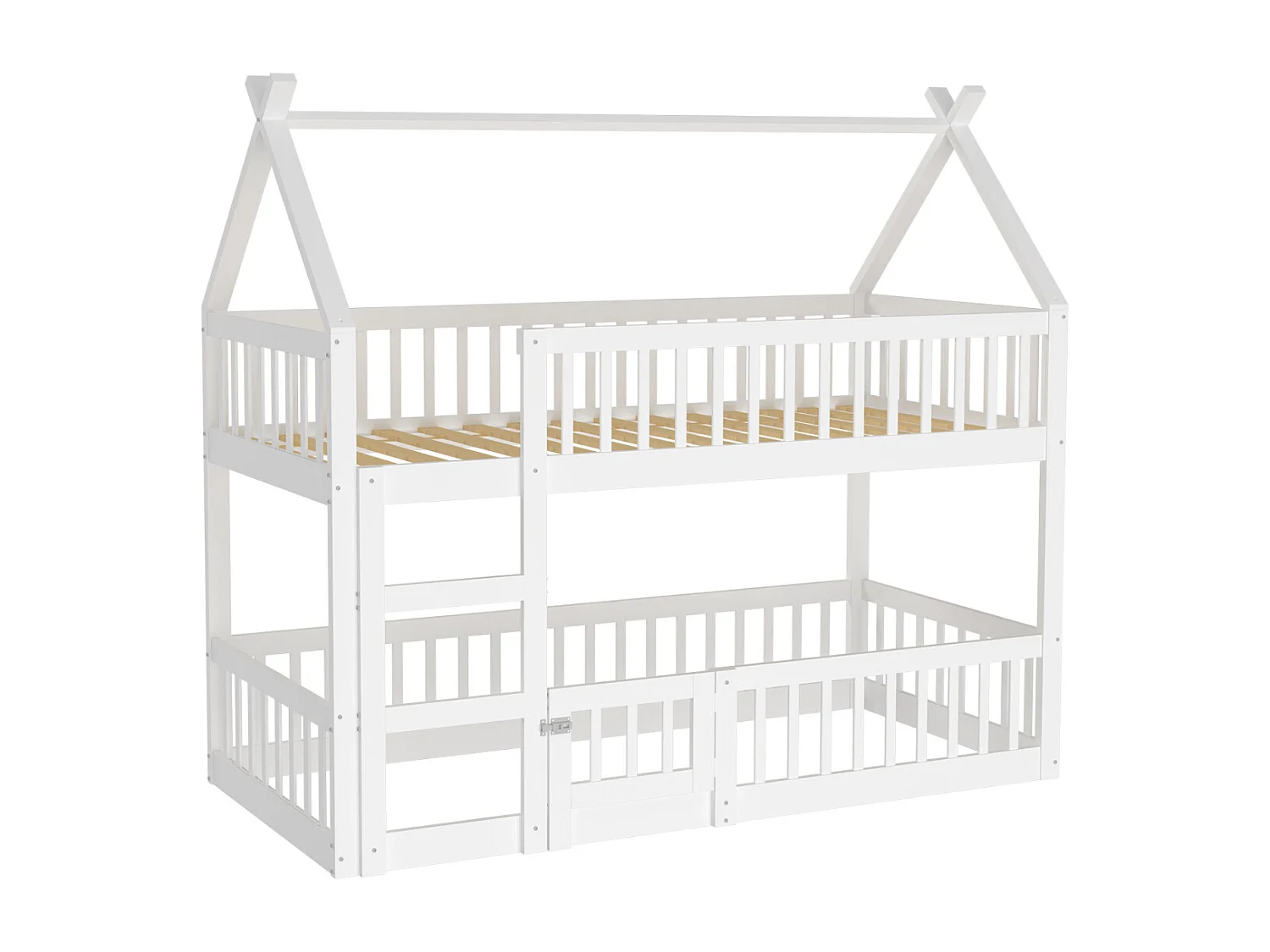 Letto a castello per bambini 90*200, letto per famiglie per bambini, con scale, struttura per letto a castello in legno massello, bianco