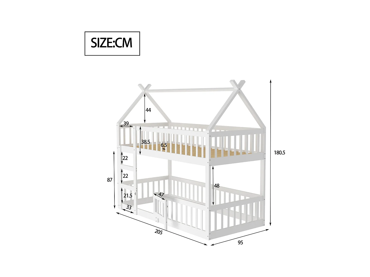 Litera infantil de 90 x 200 cm, cama familiar infantil con escalera, estructura de madera maciza, color blanco