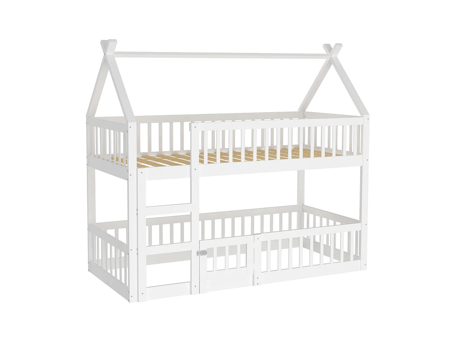 Litera infantil de 90 x 200 cm, cama familiar infantil con escalera, estructura de madera maciza, color blanco