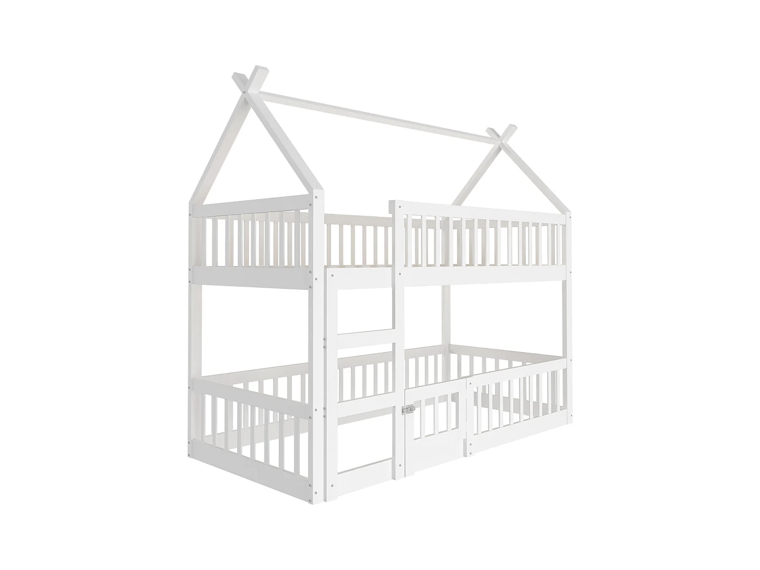 Litera infantil de 90 x 200 cm, cama familiar infantil con escalera, estructura de madera maciza, color blanco