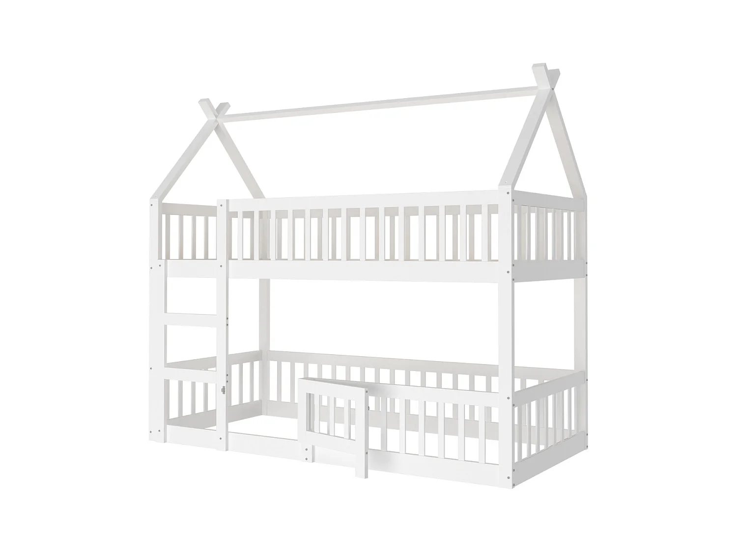 Litera infantil de 90 x 200 cm, cama familiar infantil con escalera, estructura de madera maciza, color blanco