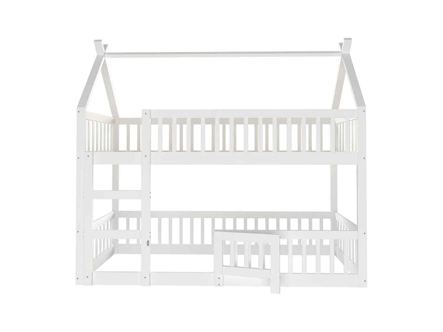 Litera infantil de 90 x 200 cm, cama familiar infantil con escalera, estructura de madera maciza, color blanco