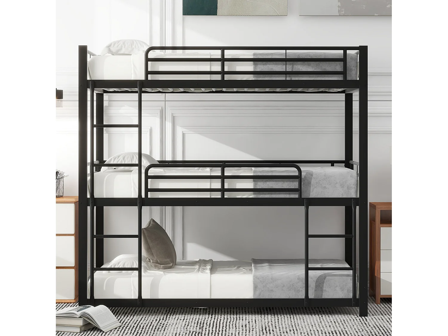 Stapelbed 90x200cm, metalen bedframe met ladders, voor kinderen, tieners en volwassenen, zwart
