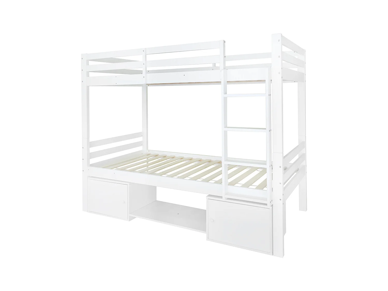 Stapelbed 90x200cm voor kinderen, kinderbed met schoenenrekken en 2 kasten, bed verdeeld in 2 eenpersoonsbedden, wit