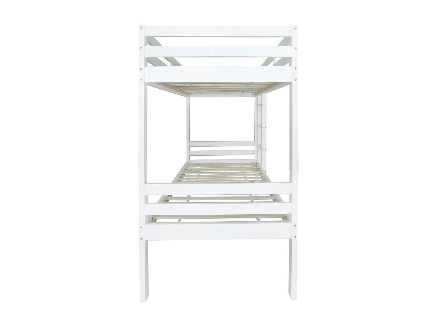 Stapelbed 90x200cm voor kinderen, kinderbed met schoenenrekken en 2 kasten, bed verdeeld in 2 eenpersoonsbedden, wit