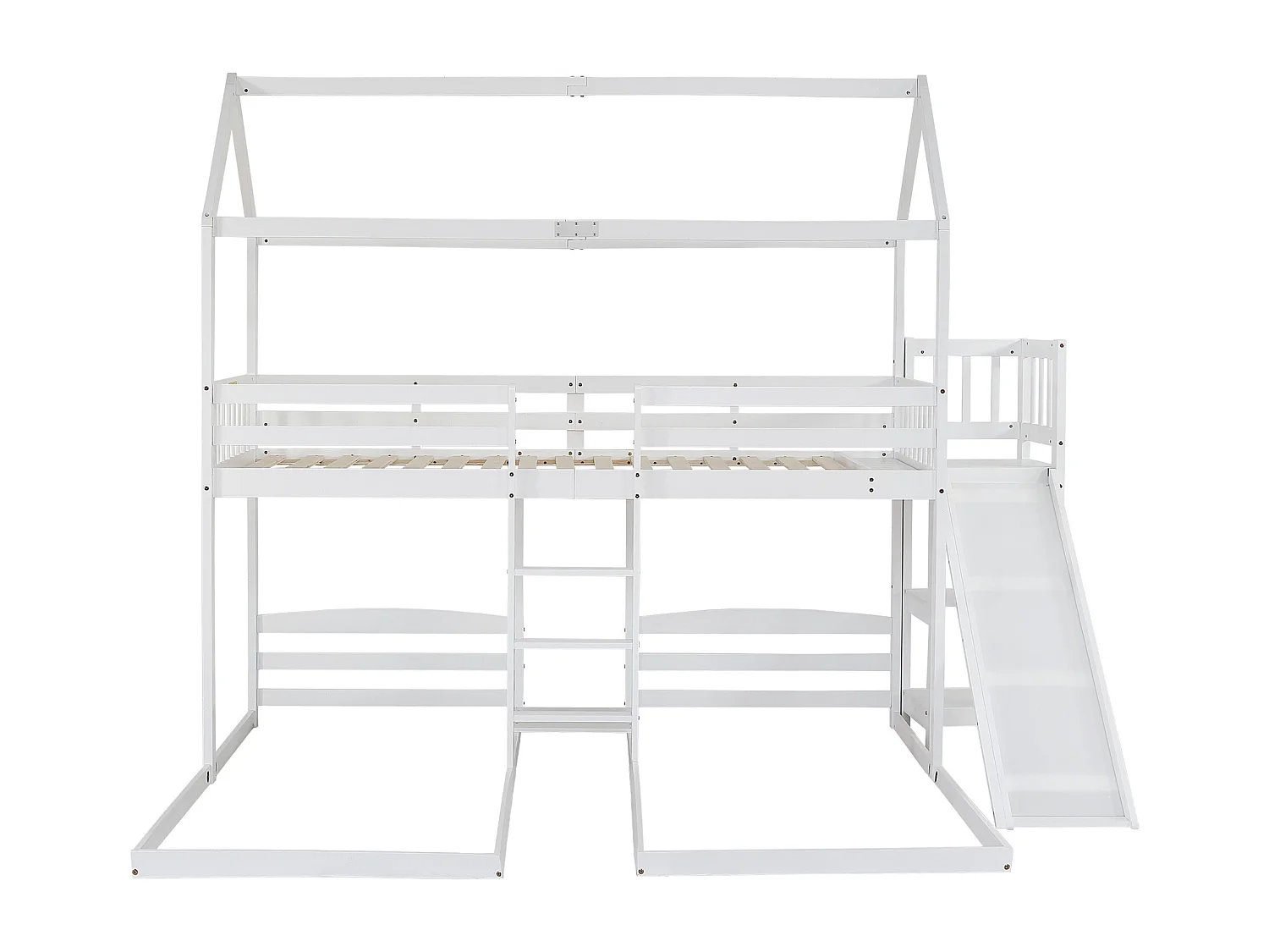 Lit superposé lit enfant 90x200 cm 3 places avec toboggan, escalier et étagères ouvertes - blanc