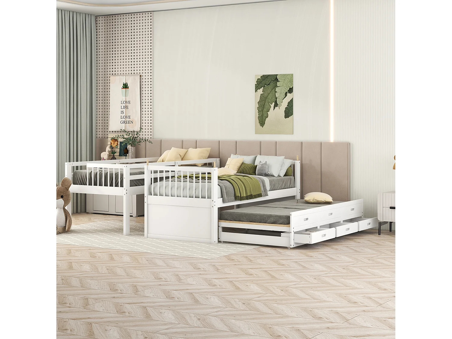 Lit superposé 90x200cm - Lit d'Enfant Cadre de Lit en Pin et MDF avec échelle Échelle - Lit Extensible + 3 Tiroirs Blanc