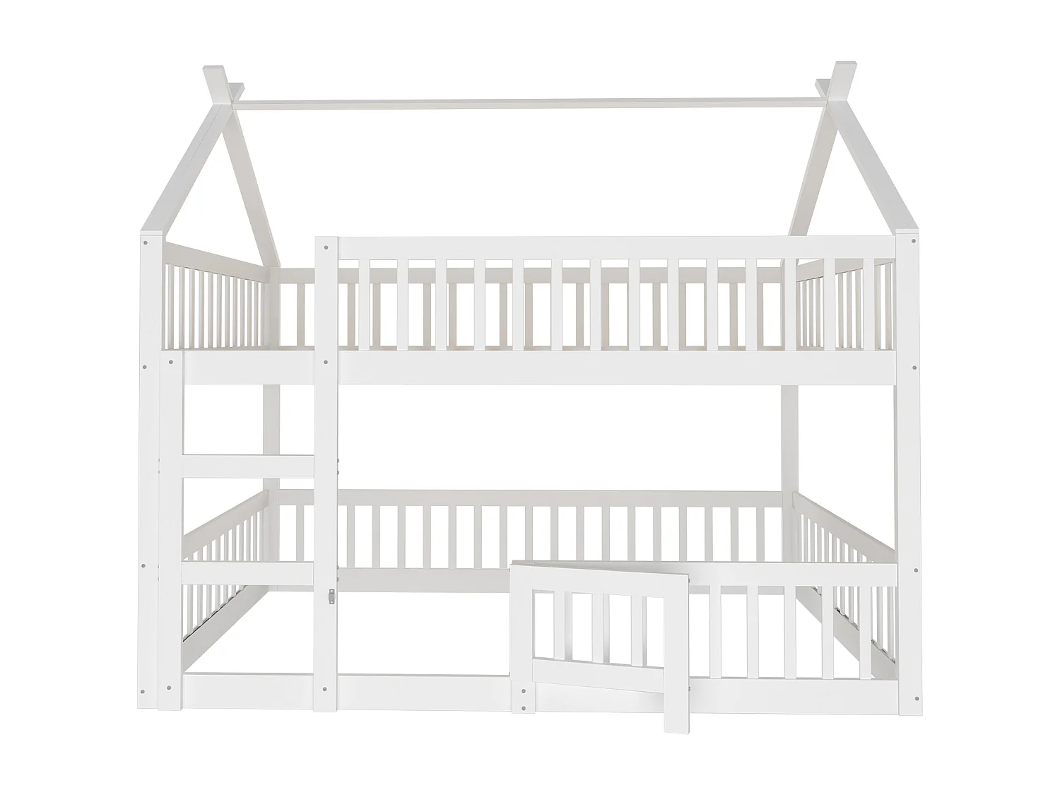 Letto a castello per bambini 140*200, letto per famiglie con scale, struttura in legno massello, bianco