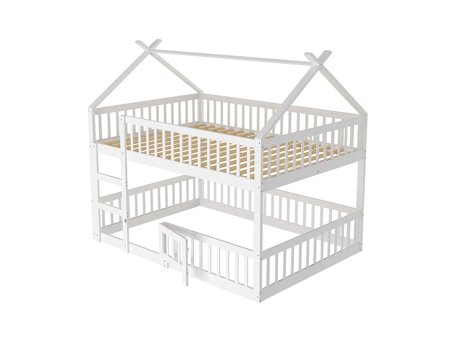 Litera infantil de 140 x 200 cm, cama familiar infantil con escalera, estructura de madera maciza, color blanco