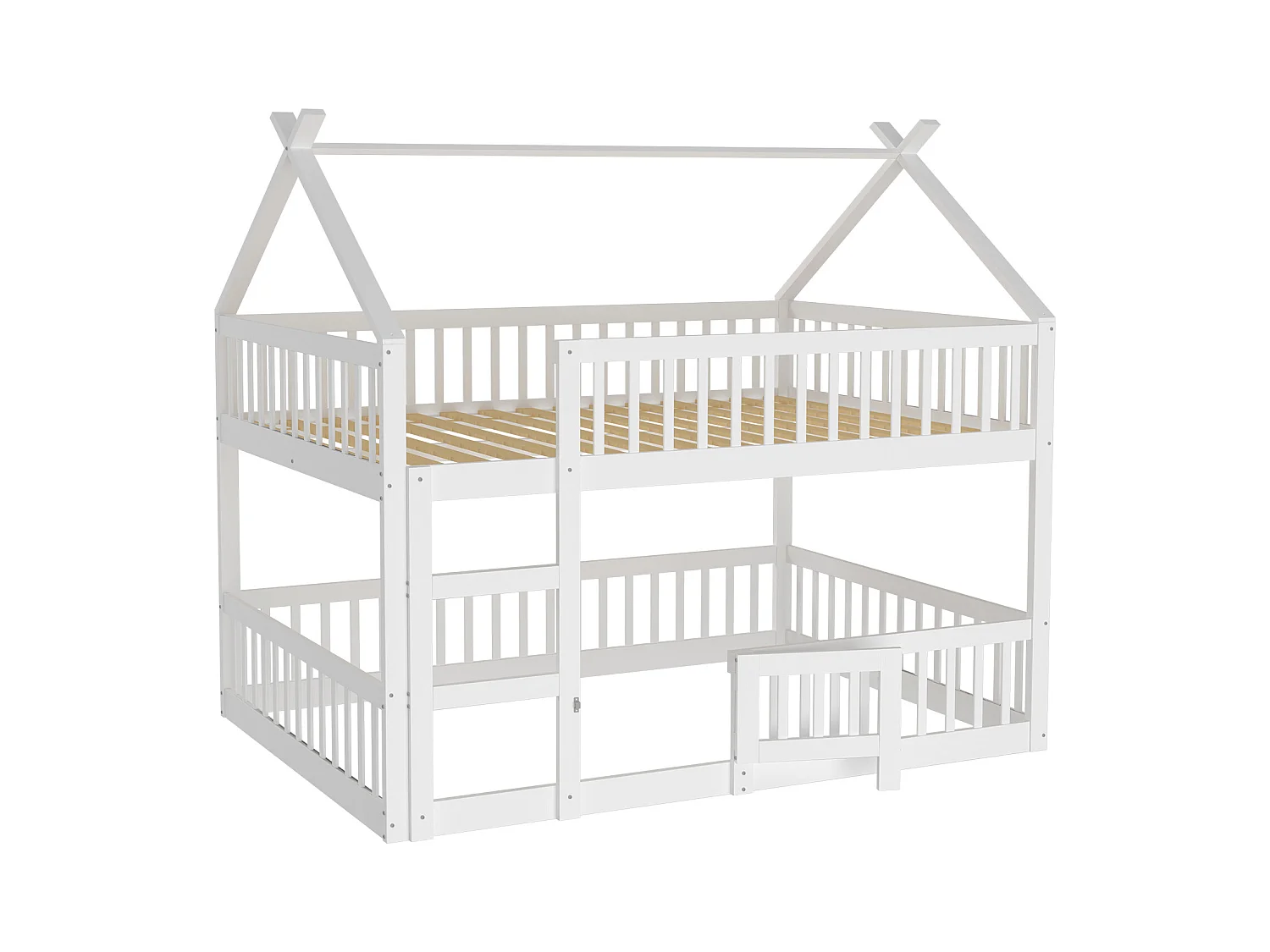 Litera infantil de 140 x 200 cm, cama familiar infantil con escalera, estructura de madera maciza, color blanco