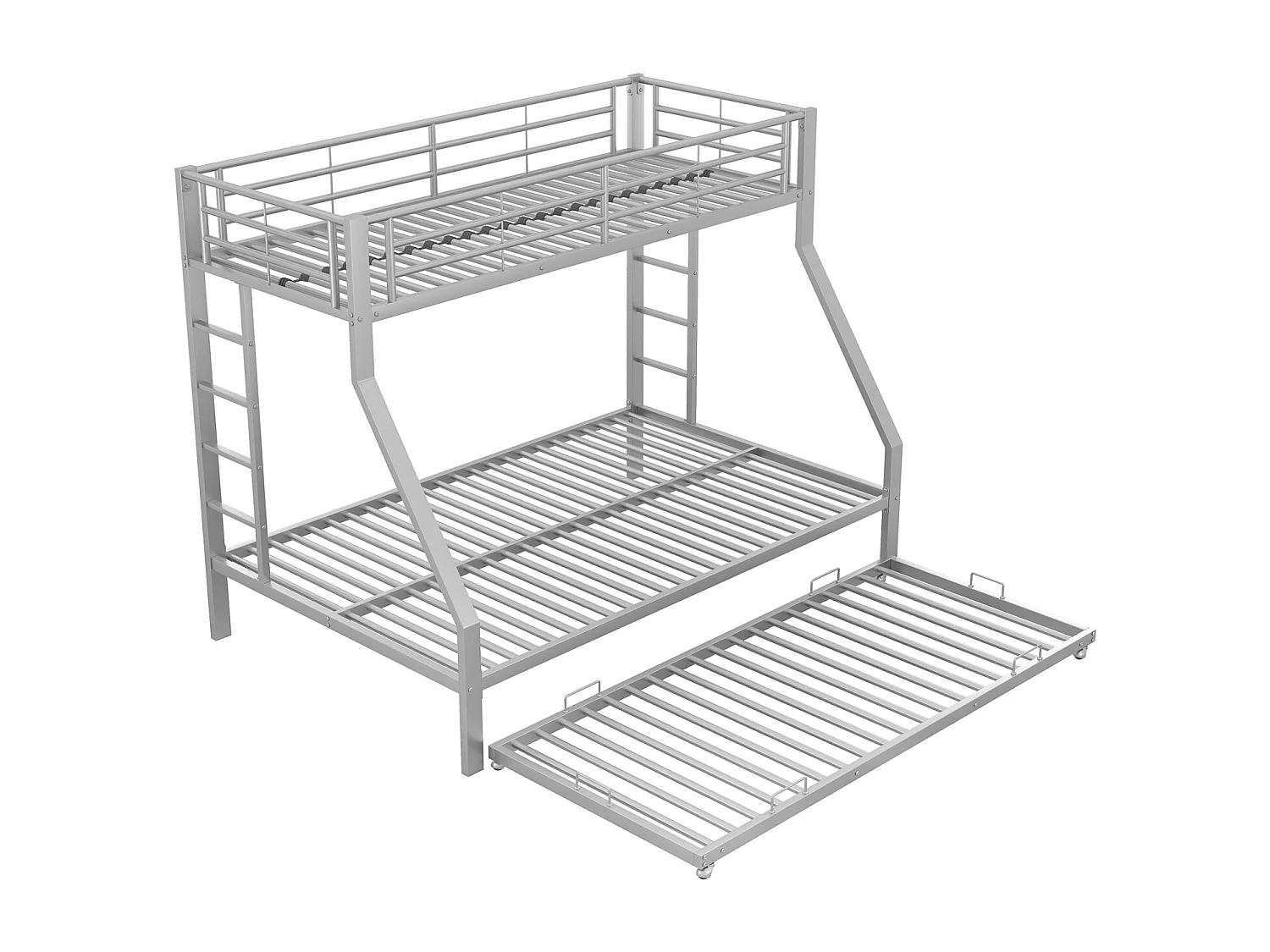 Letto a castello 90(140)x200cm con letto estraibile 90x190cm, struttura in metallo con scaletta, rete a doghe, argento