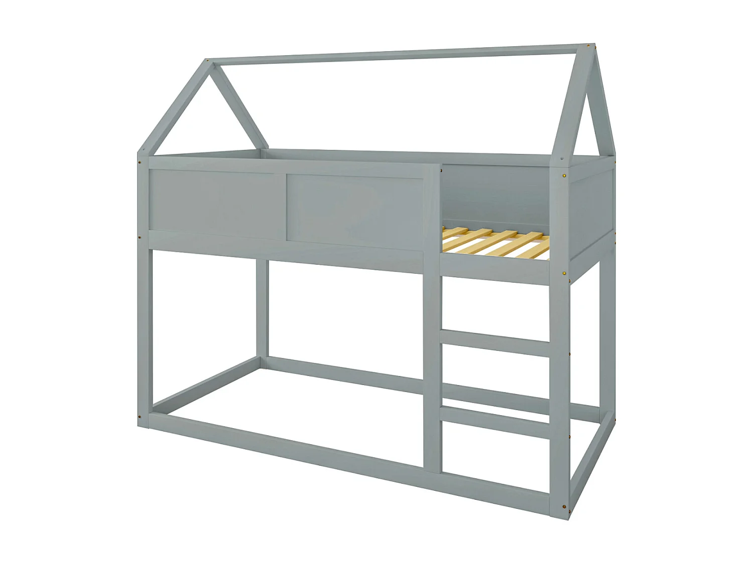 Litera de 90 x 200 cm, cama infantil con escalera y 1 somier en la parte superior, color gris madera.