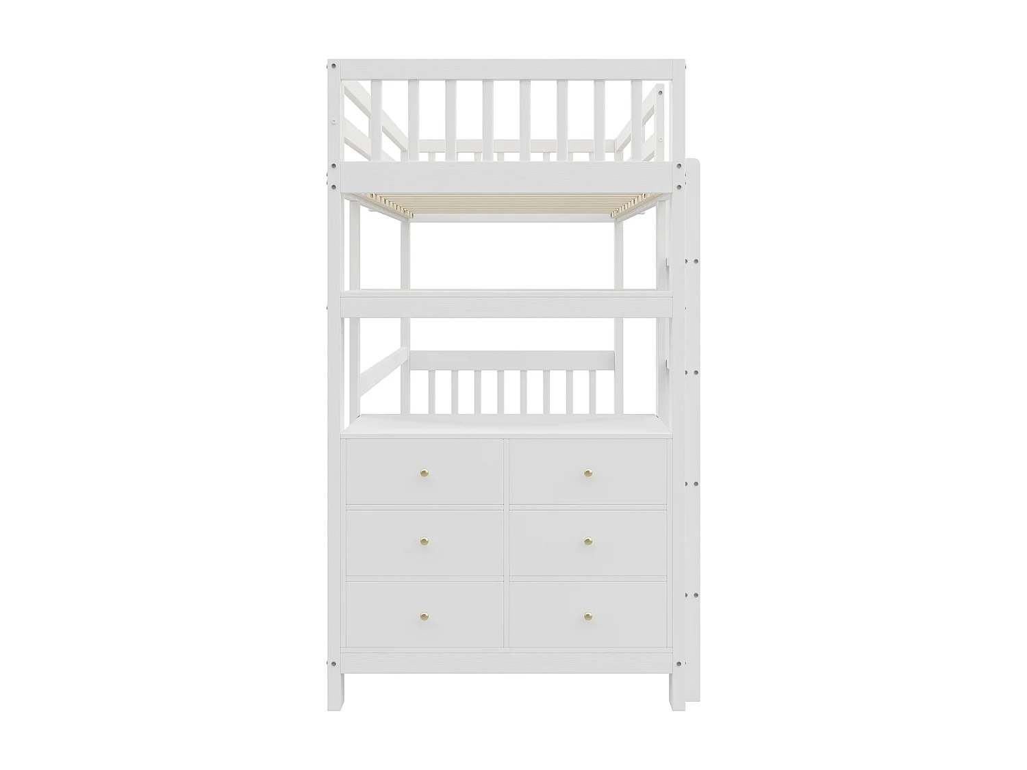 Lit mezzanine 90x200cm - lit enfant avec échelle, tiroirs et étagères, sommier à lattes, clôture haute - en bois de pin - Blanc