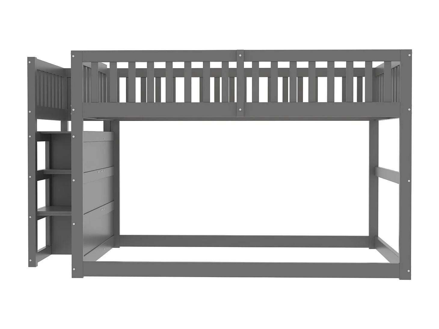 Letto a castello basso Letto per bambini 140 x 200 cm in legno con vani portaoggetti aperti e recinzione, grigio