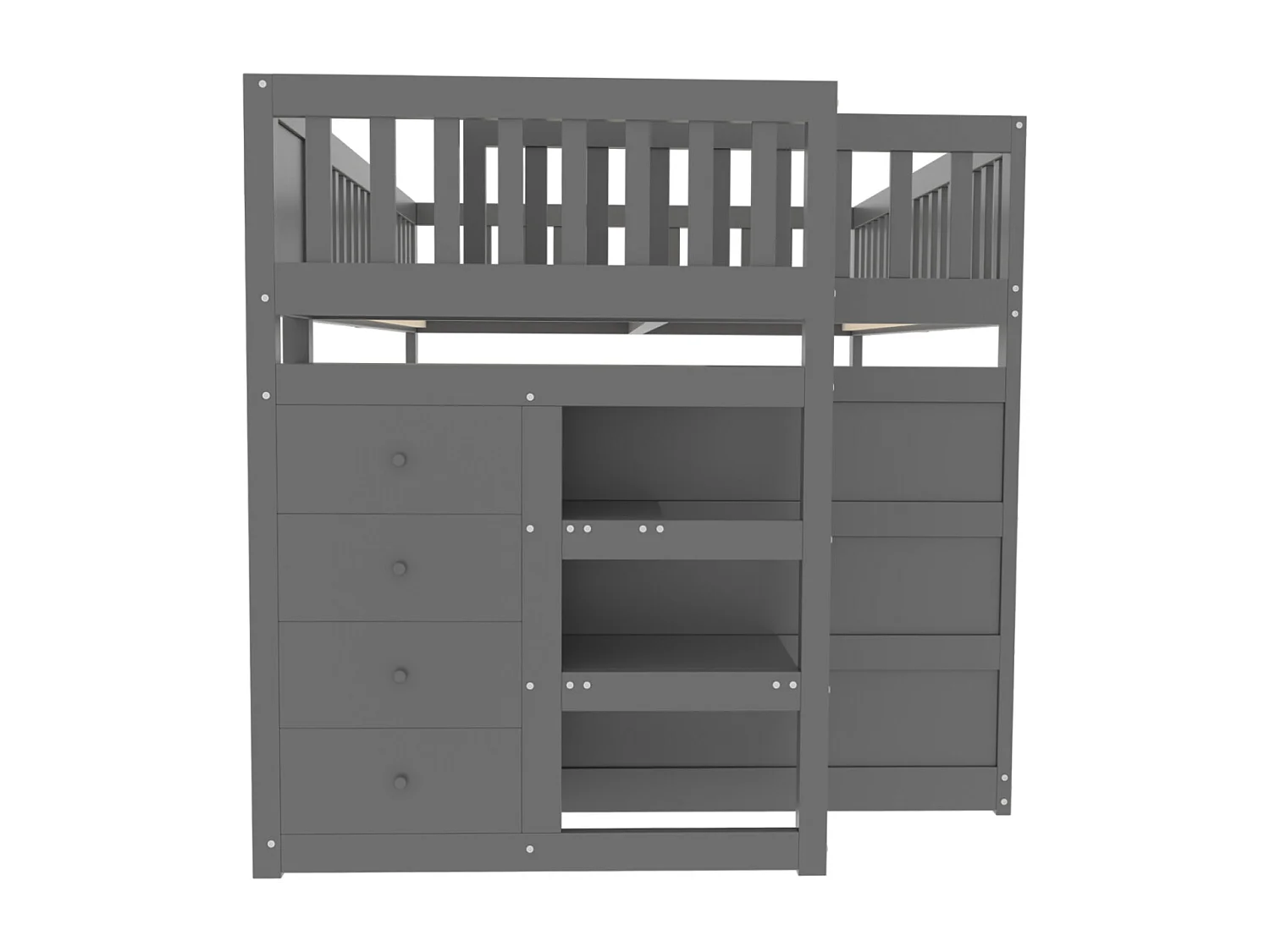 Letto a castello basso Letto per bambini 140 x 200 cm in legno con vani portaoggetti aperti e recinzione, grigio