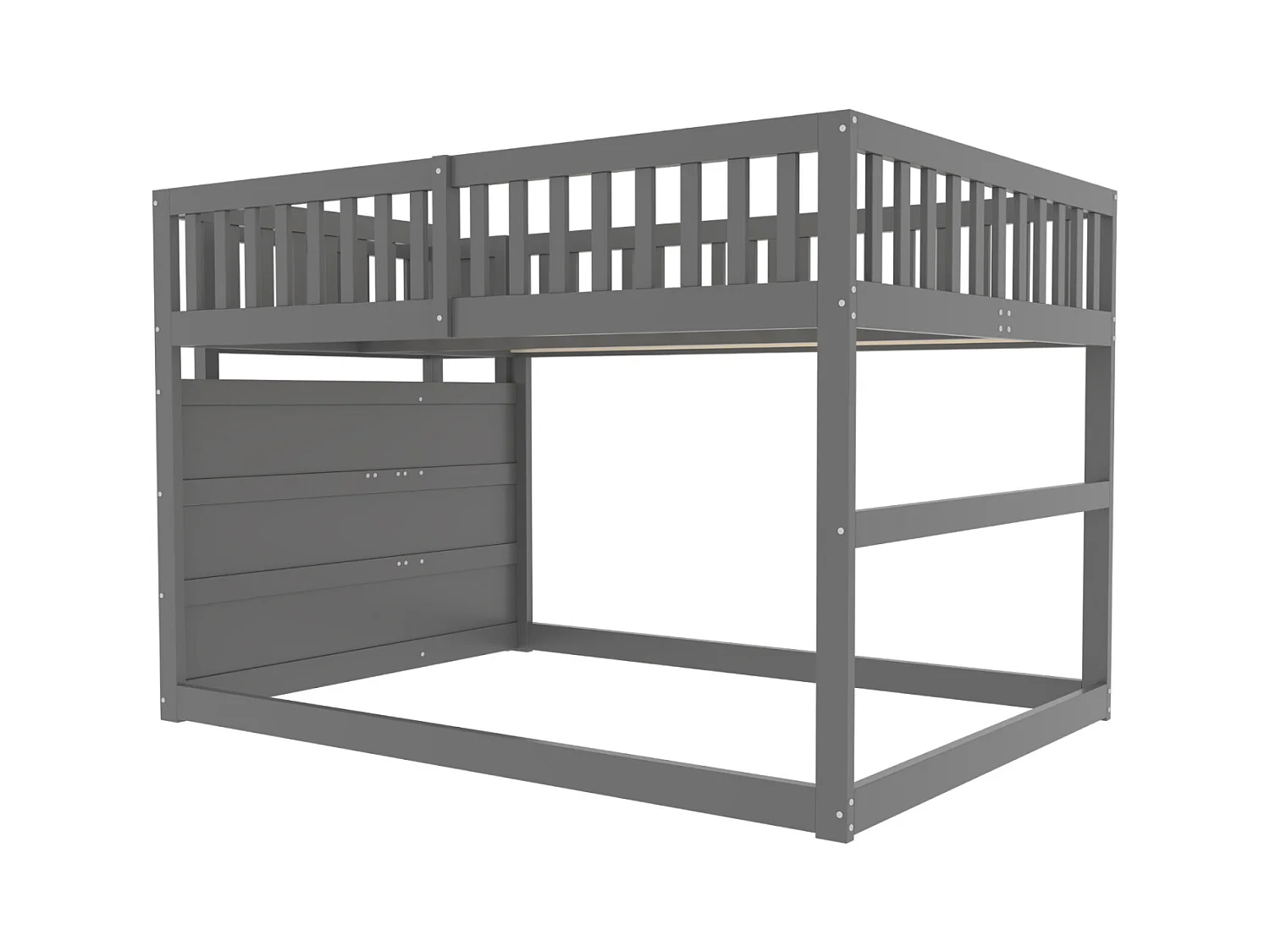 Lit superposé bas Lit enfant 140 x 200 cm en bois avec compartiments de rangement ouverts et clôture, gris