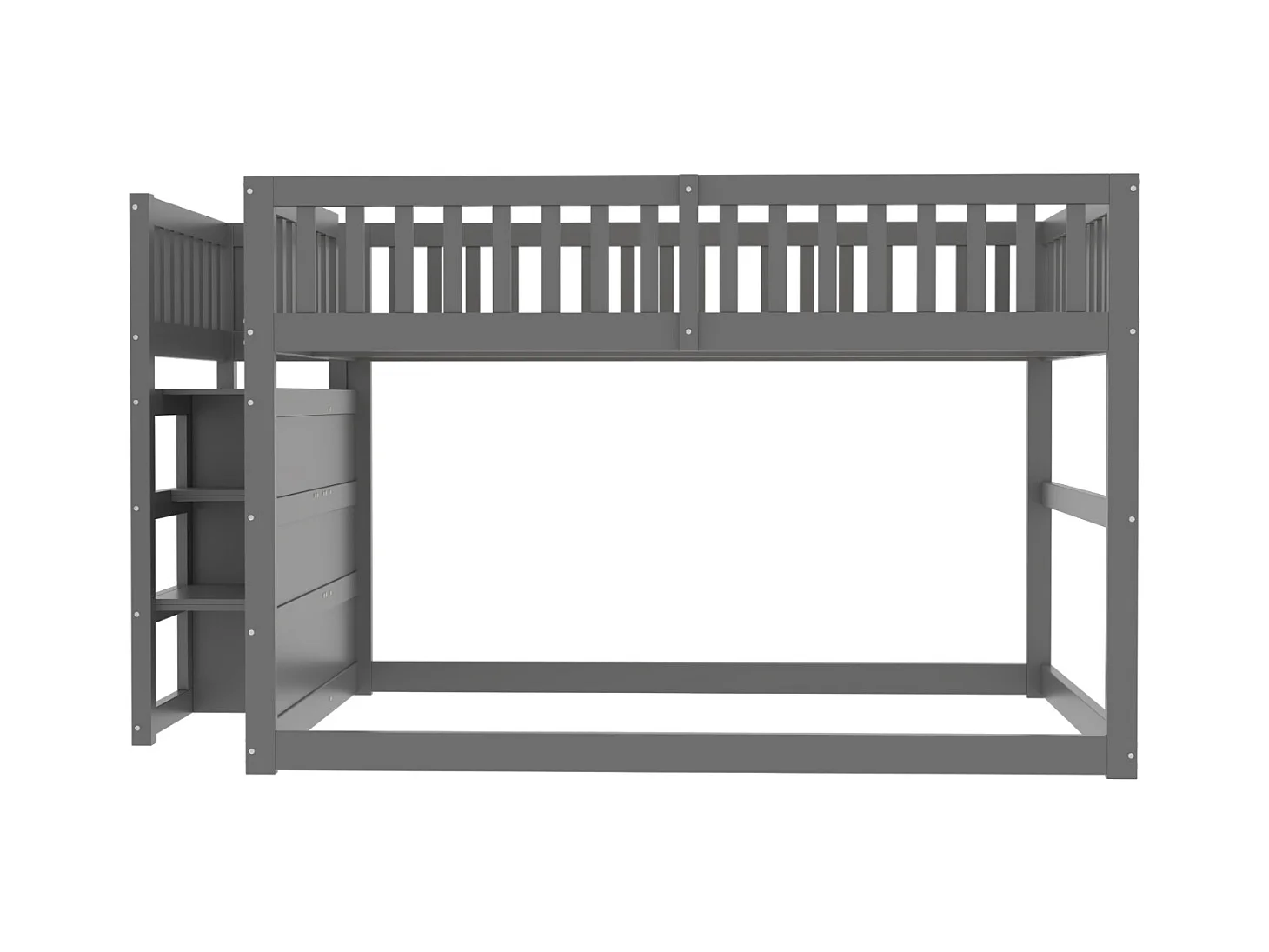 Lit superposé bas Lit enfant 140 x 200 cm en bois avec compartiments de rangement ouverts et clôture, gris