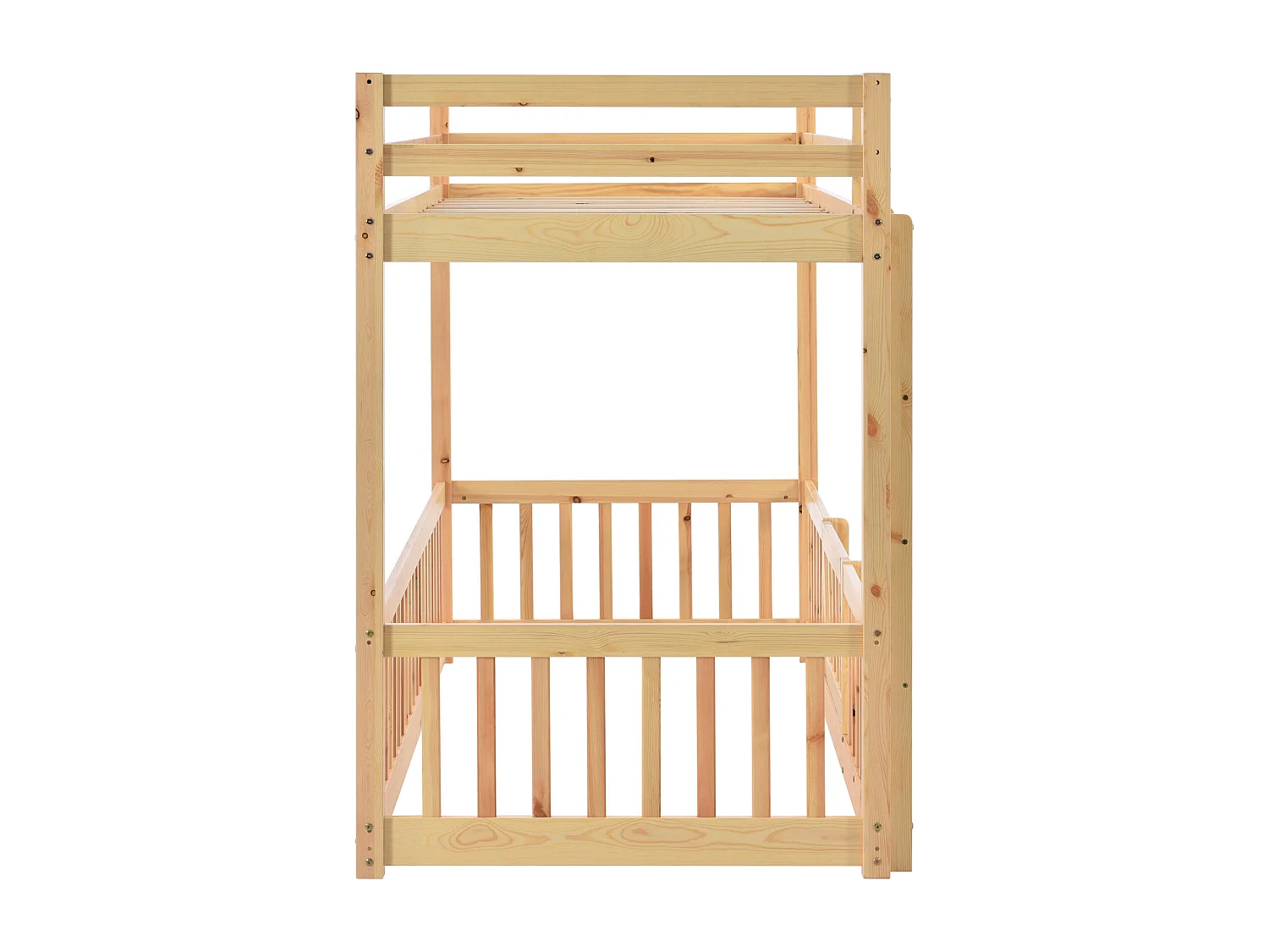 Lit superposé 90x200cm - lit enfant avec escalier et petites portes, protection contre les chutes et barrières en bois massif - naturel
