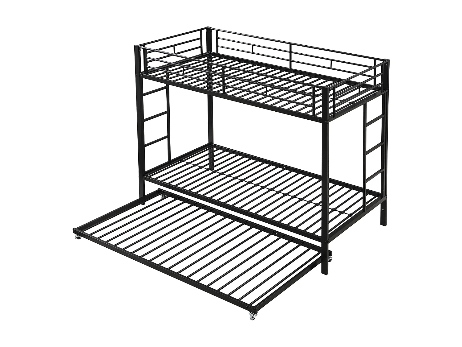 Lit superposé 90x200cm, cadre en fer, avec lit gigogne 90x190cm, sommier à lattes, et 2 échelles, certifié EN747, robuste et durable, noir