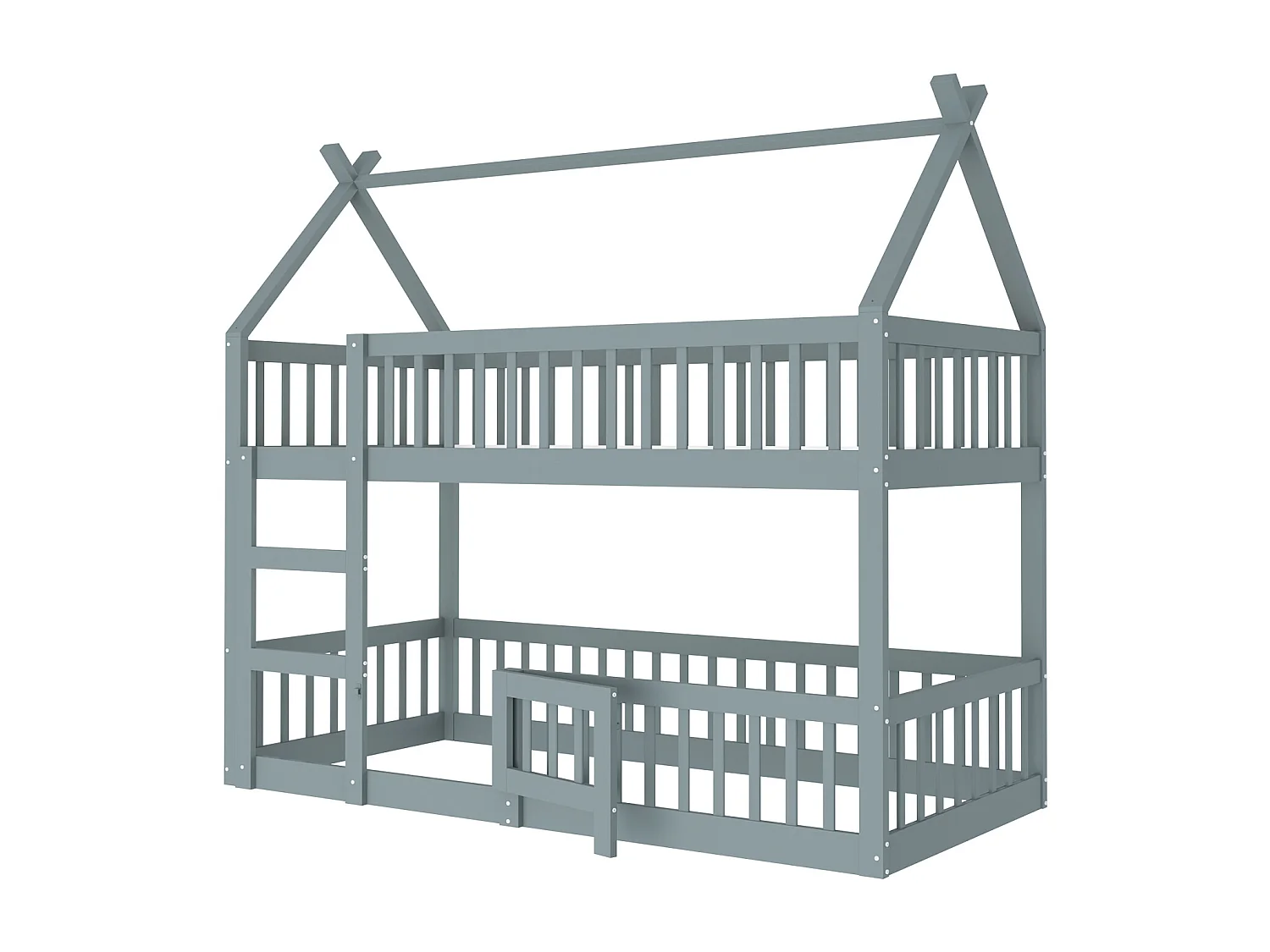 Letto a castello per bambini 90*200, letto per famiglie con scale, struttura in legno massello, grigio