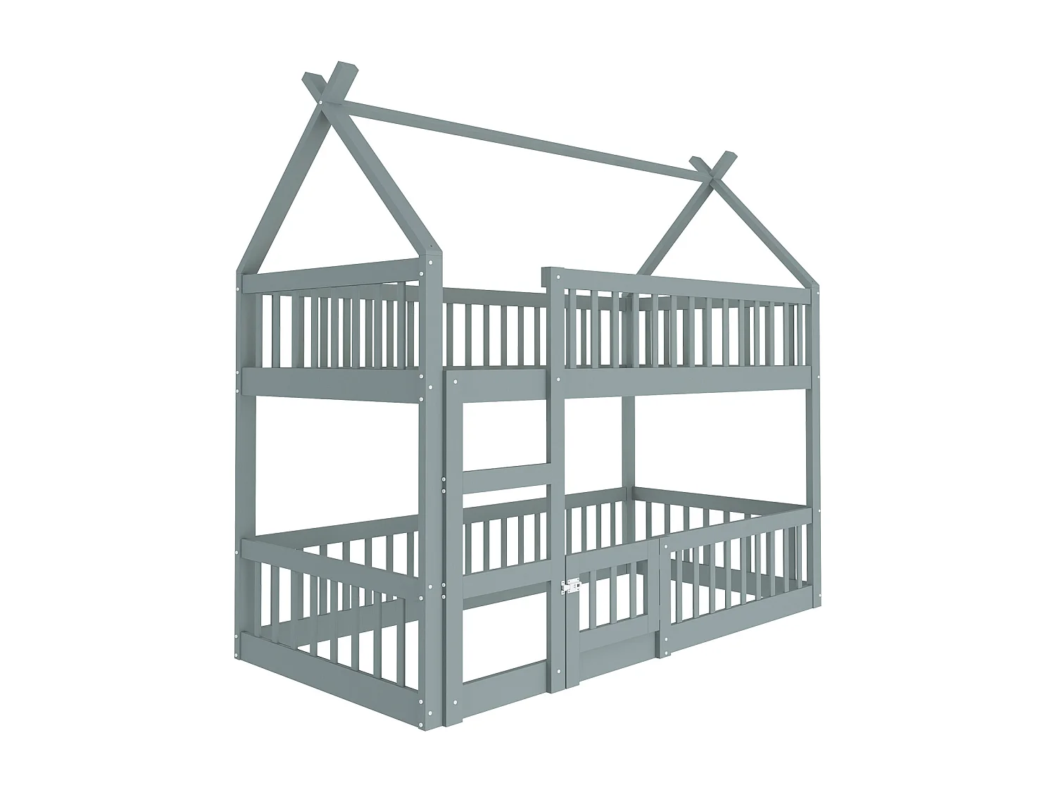 Lit Superposé Pour Enfants 90*200, Lit Familial Pour Enfants, avec Escalier, Cadre de Lit Superposé en Bois Massif, Gris